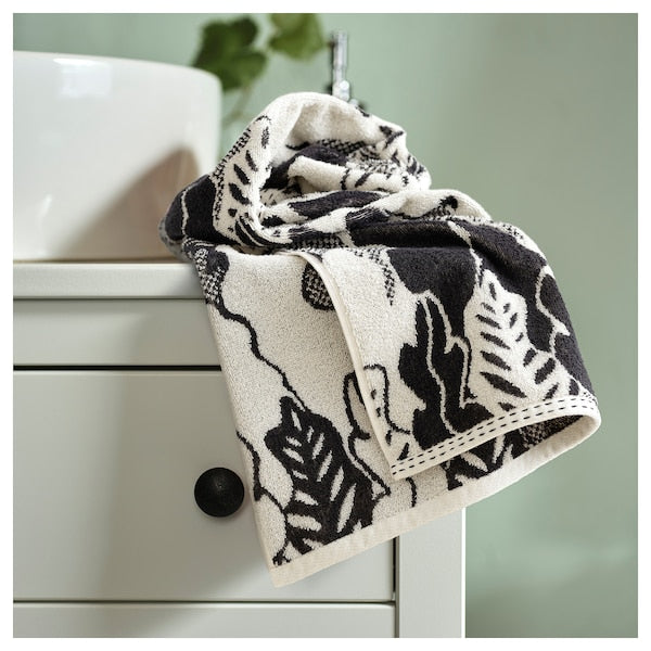 FRÖDD - Hand towel, black/leaf, 50x100 cm