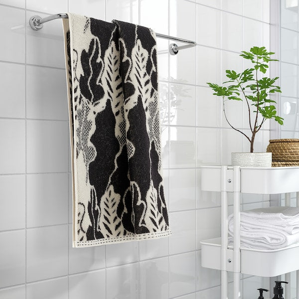 FRÖDD - Hand towel, black/leaf, 50x100 cm