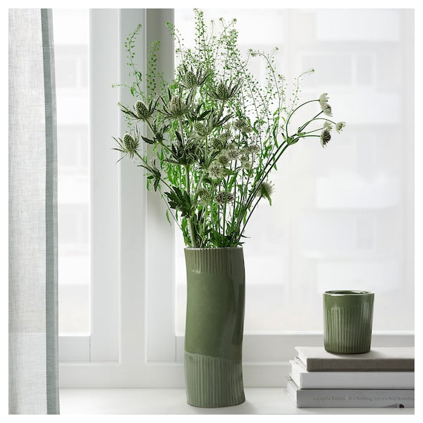 FRÖDD - Vase, dark green, 21 cm