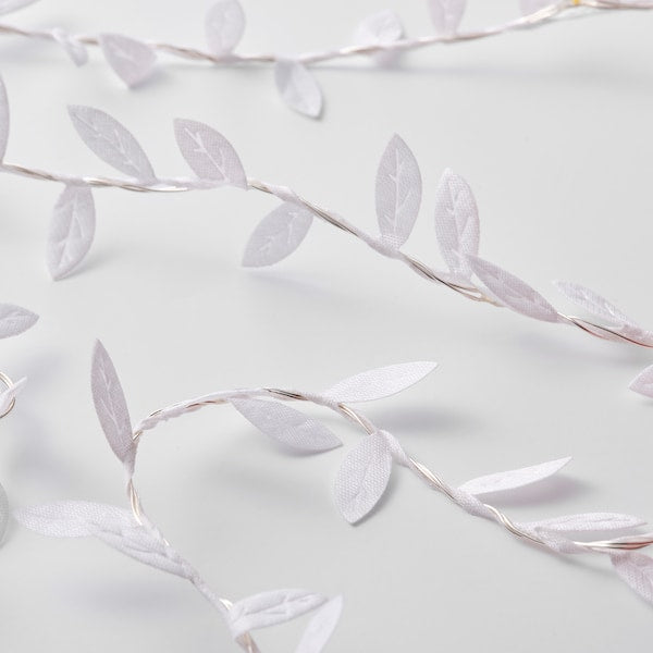 FRÖJDA - LED lighting chain with 40 lights, battery-operated leaf/white