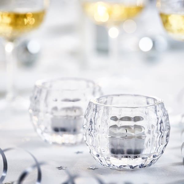 FRÖJDA tealight holder, clear glass, 6 cm