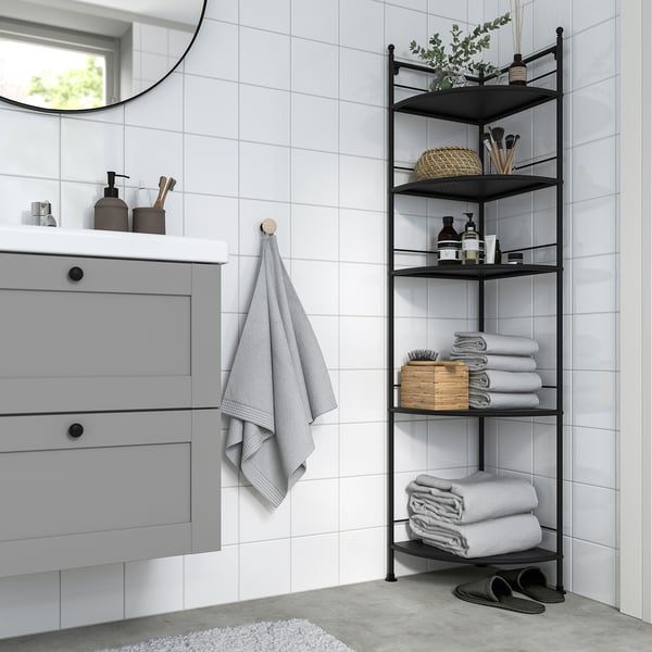 FRÖSJÖN corner shelf unit, black, 35x156 cm