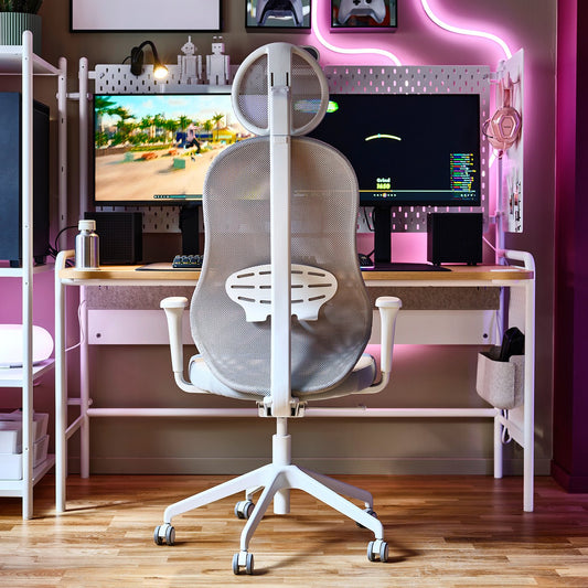FRÖSKELÅS / UTKLASSNING gaming desk and chair, white/grey