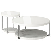 FRÖTORP coffee table/side table, set of 2, white chrome-plated/white glass