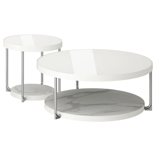 FRÖTORP coffee table/side table, set of 2, white chrome-plated/white glass