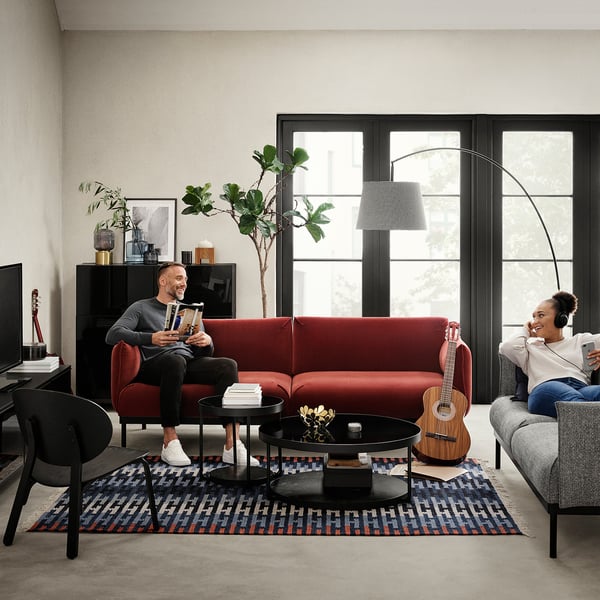 FRÖTORP - FRÖTORP Coffee table, anthracite marble effect/black glass, 88 cm