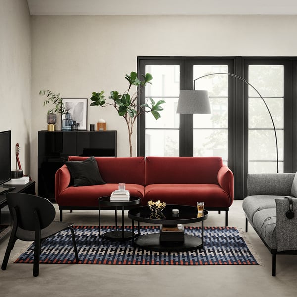 FRÖTORP side table, anthracite marble effect/black glass, 48 cm