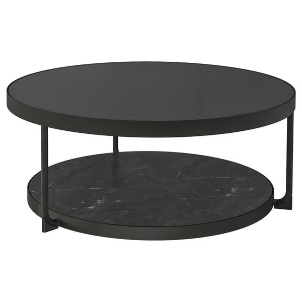 FRÖTORP coffee table, anthracite marble effect/black glass, 88 cm