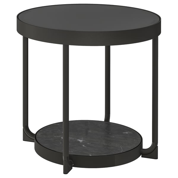 FRÖTORP side table, anthracite marble effect/black glass, 48 cm