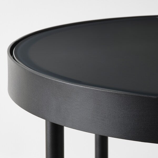 FRÖTORP - Side table, anthracite marble effect/black glass, 48 cm