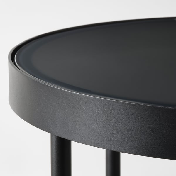 FRÖTORP side table, anthracite marble effect/black glass, 48 cm