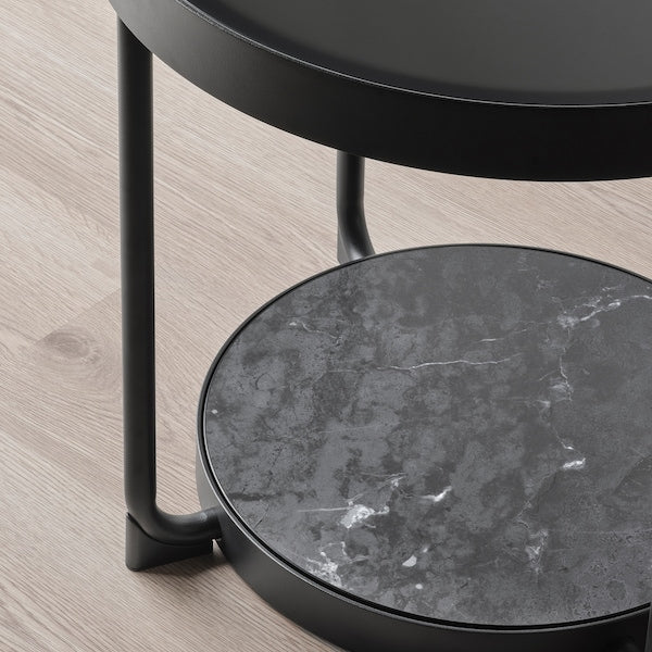 FRÖTORP - Side table, anthracite marble effect/black glass, 48 cm