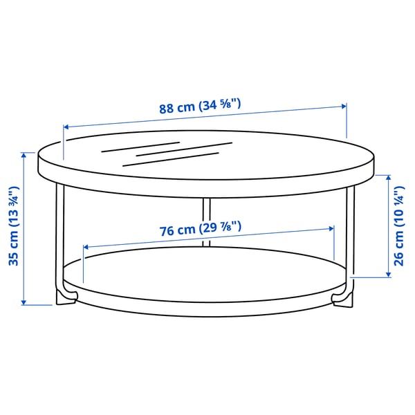 FRÖTORP coffee table, anthracite marble effect/black glass, 88 cm