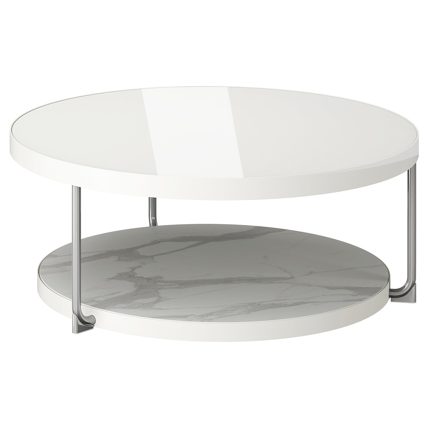 FRÖTORP coffee table, white chrome-plated/white glass, 88 cm