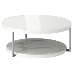 FRÖTORP coffee table, white chrome-plated/white glass, 88 cm