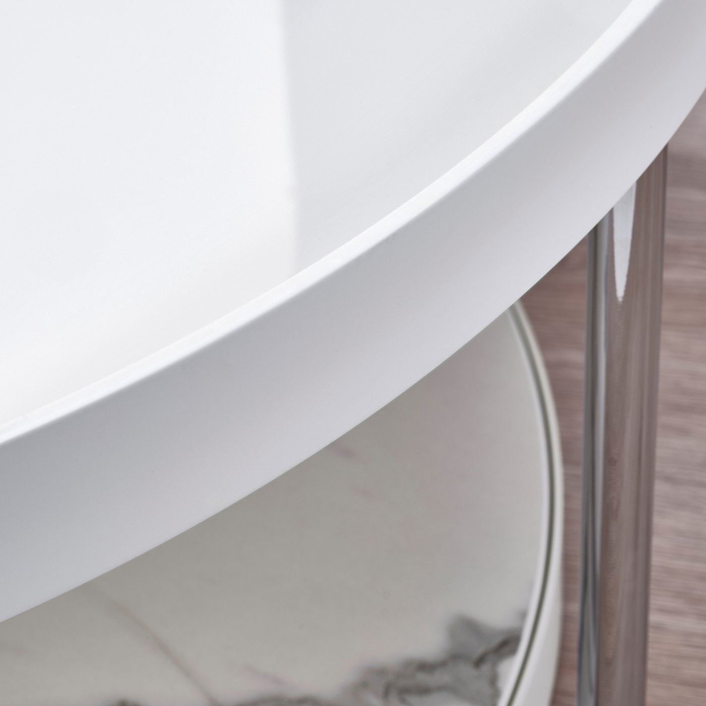 FRÖTORP coffee table, white chrome-plated/white glass, 88 cm