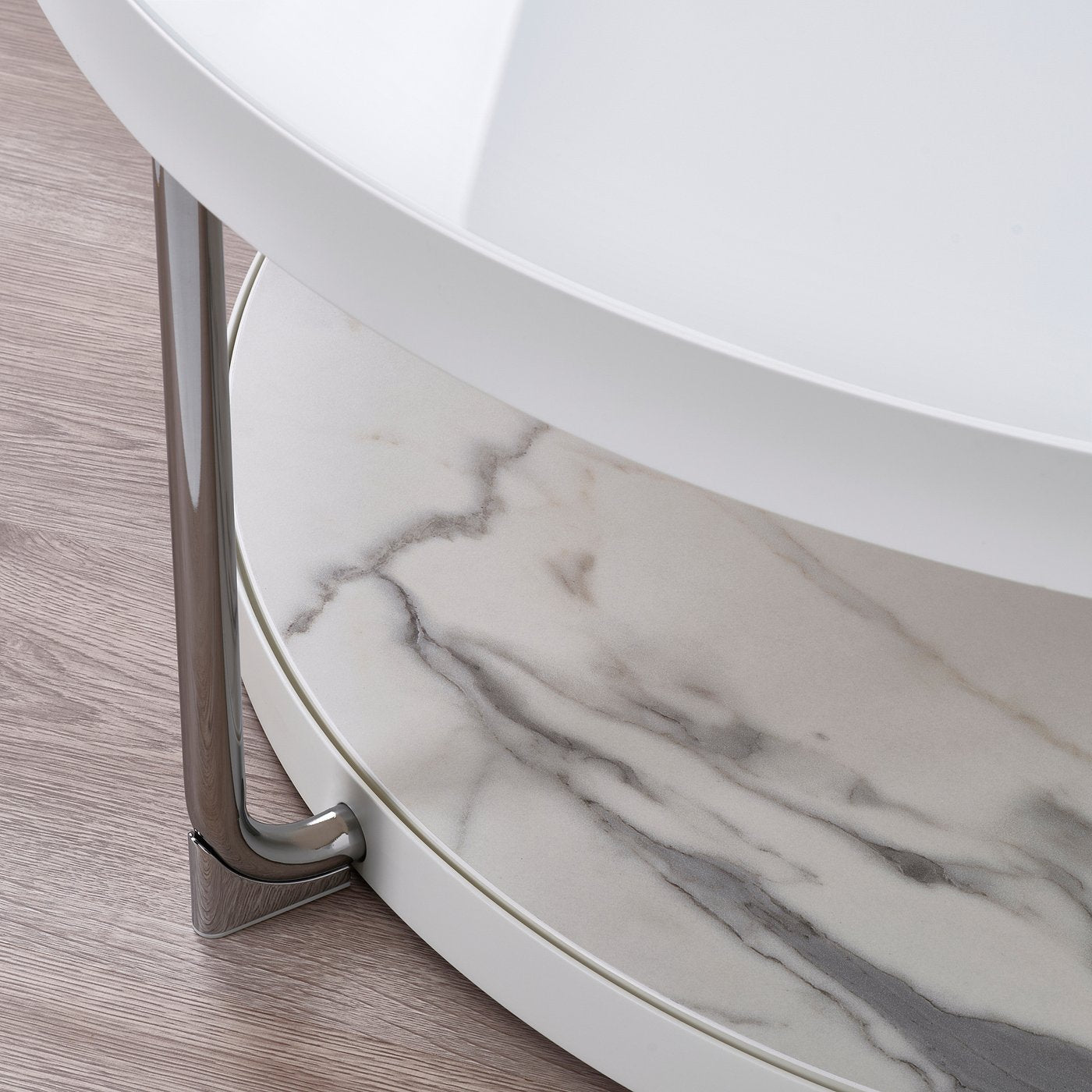 FRÖTORP coffee table, white chrome-plated/white glass, 88 cm