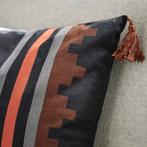 FRUKTMOTT - Cushion cover, black/orange-red, 40x58 cm