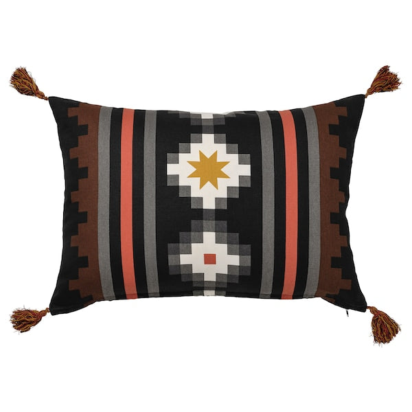 FRUKTMOTT - Cushion cover, black/orange-red, 40x58 cm