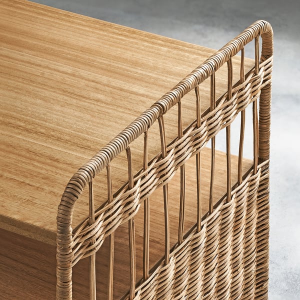 FRYKSÅS storage unit on castors, rattan, 37x53 cm