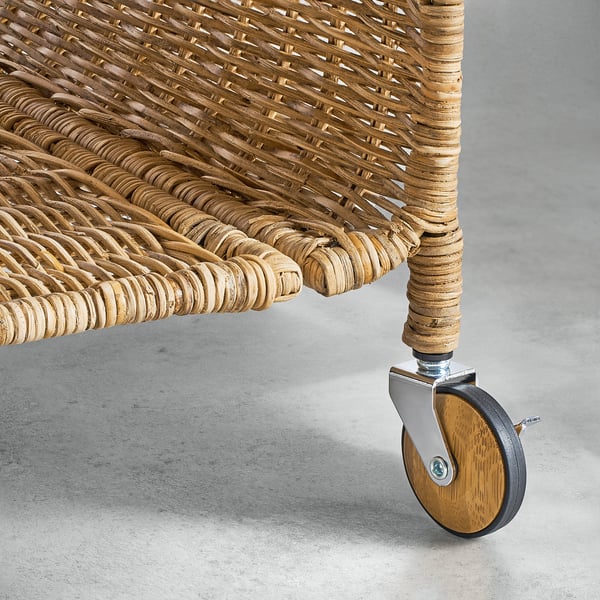 FRYKSÅS storage unit on castors, rattan, 37x53 cm
