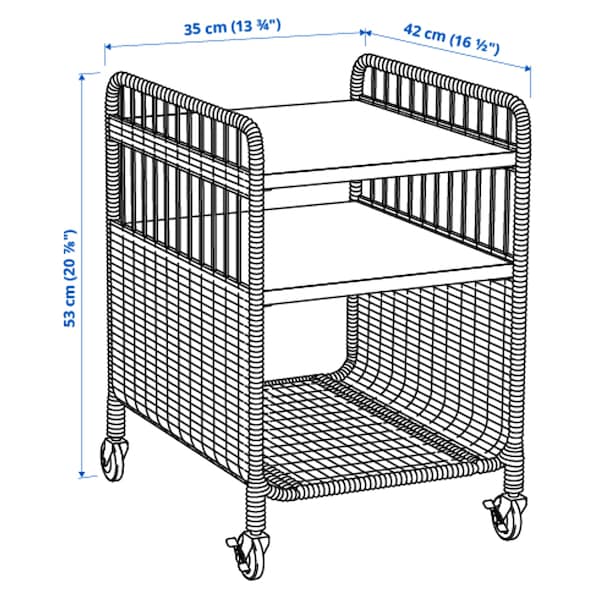 FRYKSÅS - Storage unit on castors, rattan, 37x53 cm