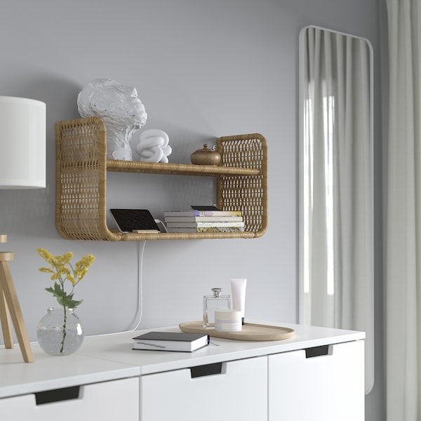 FRYKSÅS - Wall shelf, rattan, 60x20 cm