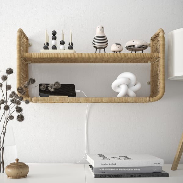 FRYKSÅS wall shelf, rattan, 60x20 cm