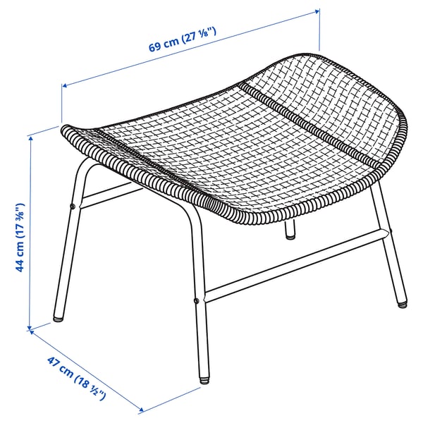 FRYKSÅS footstool, rattan, 69x47 cm