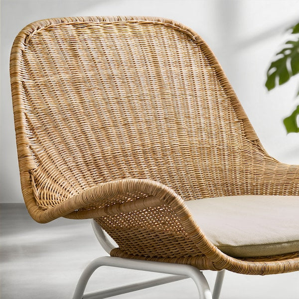 FRYKSÅS - Armchair and footstool, rattan/natural rattan