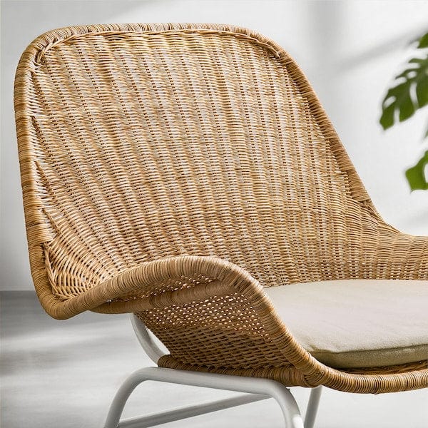 Ikea FRYKSÅS - Armchair and footstool, rattan/natural rattan