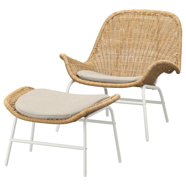 Ikea FRYKSÅS - Armchair and footstool, rattan/natural rattan