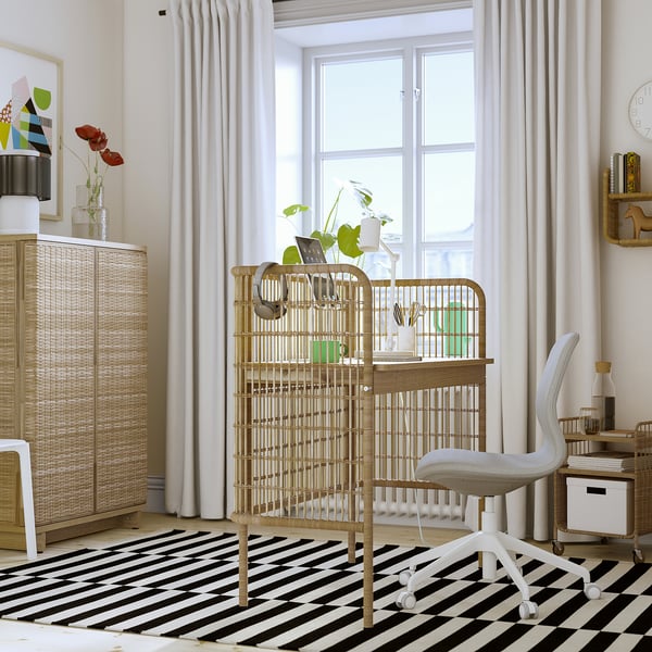 FRYKSÅS desk, rattan, 110x54 cm