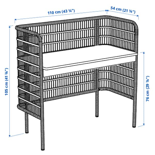 FRYKSÅS - Desk, rattan, 110x54 cm