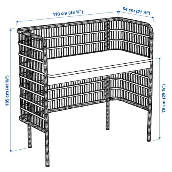 Ikea FRYKSÅS - Desk, rattan, 110x54 cm