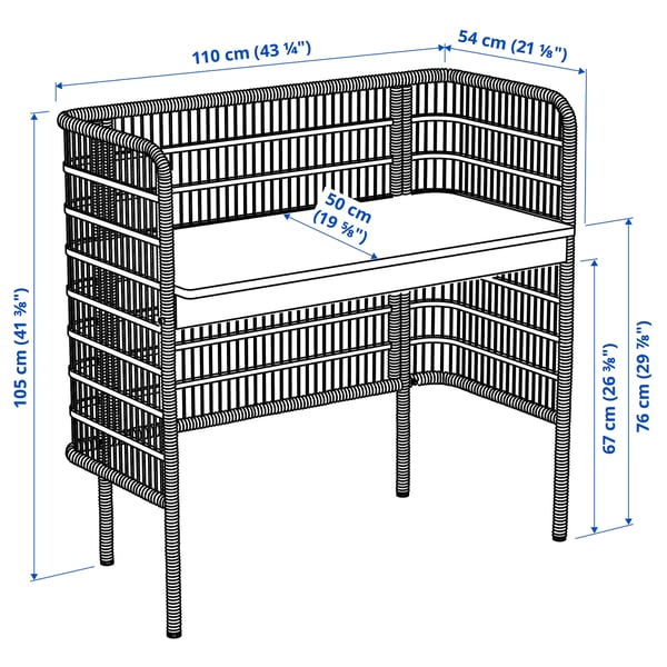 FRYKSÅS desk, rattan, 110x54 cm