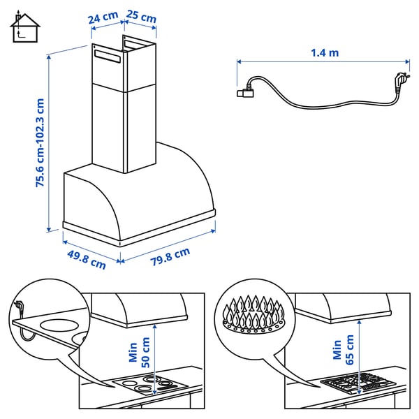 FULLSTÄNDIG Wall-mounted hood - white 80 cm , 80 cm
