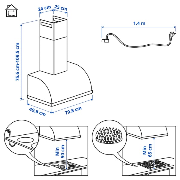 FULLSTÄNDIG Wall-mounted hood - white 80 cm , 80 cm