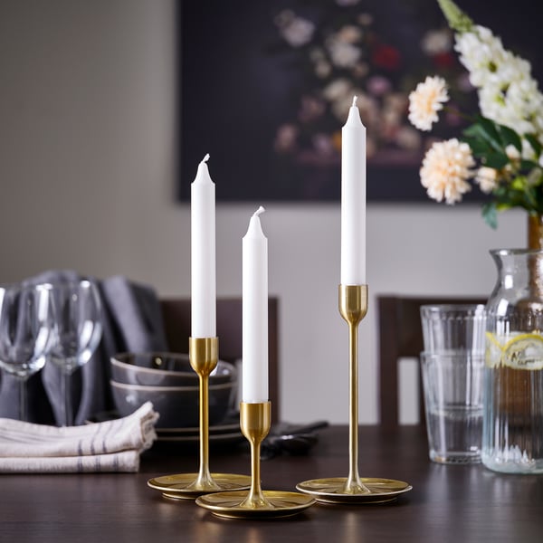 FULLTALIG candlestick, set of 3, brass-colour
