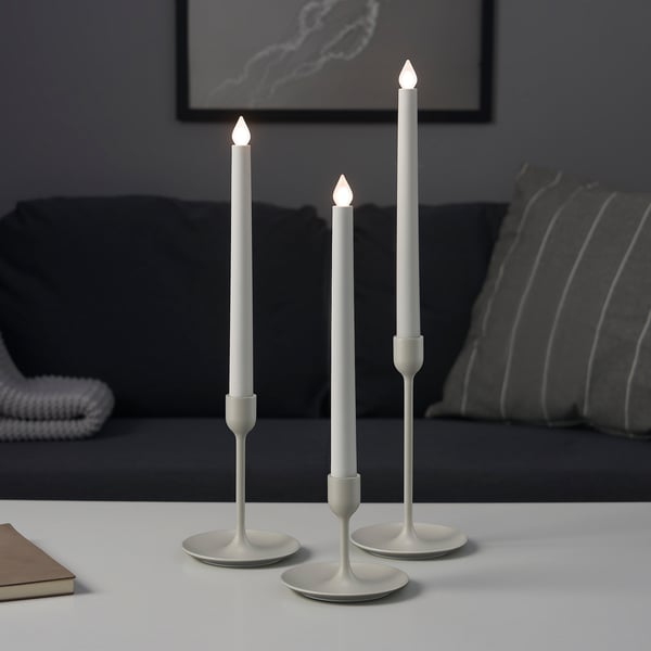 FULLTALIG - FULLTALIG Candlestick, set of 3, light grey-beige