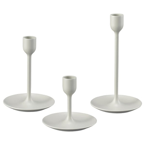 FULLTALIG candlestick, set of 3, light grey-beige