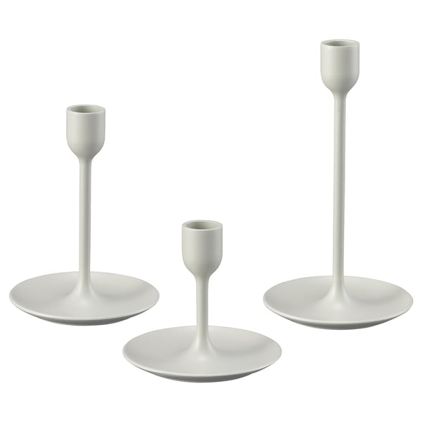 FULLTALIG - FULLTALIG Candlestick, set of 3, light grey-beige