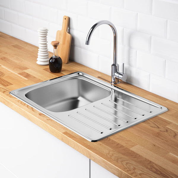 FYNDIG 1 bowl inset sink with drainer, stainless steel, 70x50 cm