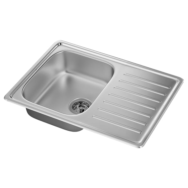 FYNDIG inset sink, 1 bowl with drainboard, stainless steel, 70x50 cm