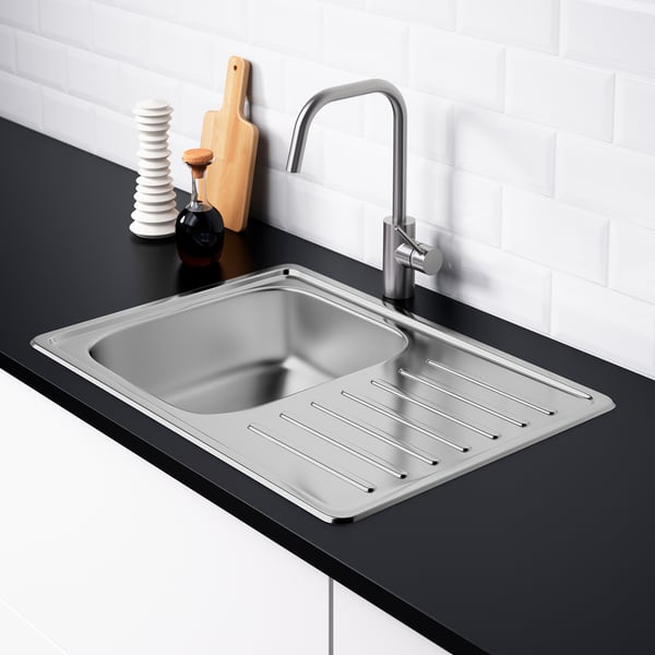 FYNDIG inset sink, 1 bowl with drainboard, stainless steel, 70x50 cm