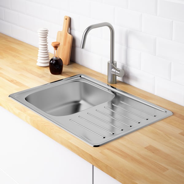 FYNDIG inset sink, 1 bowl with drainboard, stainless steel, 70x50 cm