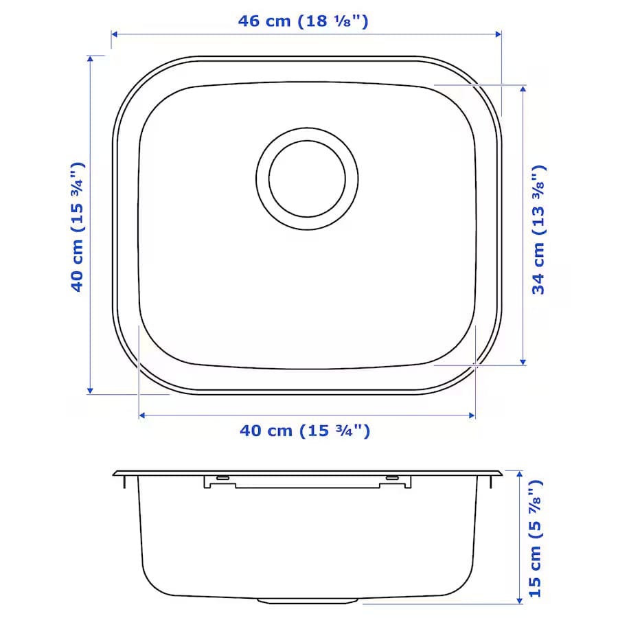 Ikea FYNDIG Single-bowl inset sink, stainless steel, 46x40 cm