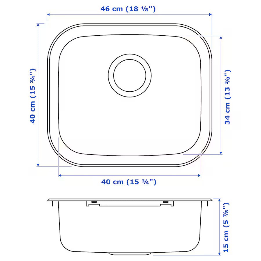 FYNDIG Single-bowl inset sink, stainless steel, 46x40 cm