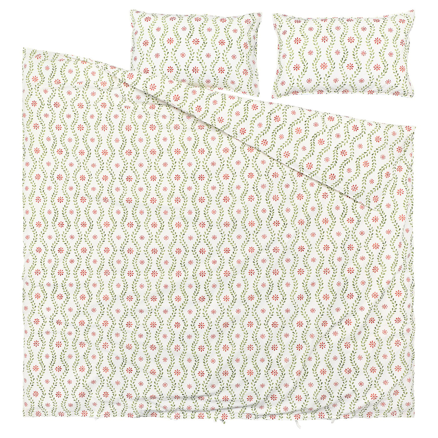 FYRISVIDE duvet cover and 2 pillowcases, white/floral pattern, 240x220/50x80 cm