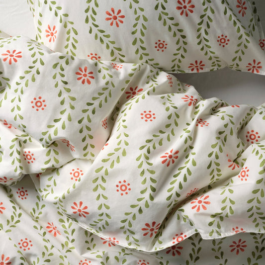 FYRISVIDE duvet cover and pillowcase, white/floral pattern, 150x200/50x80 cm